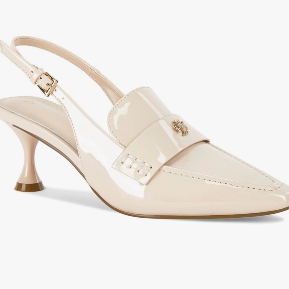 Shoes - Elegant Cream Slingback Women's shoes with Kitten Heel